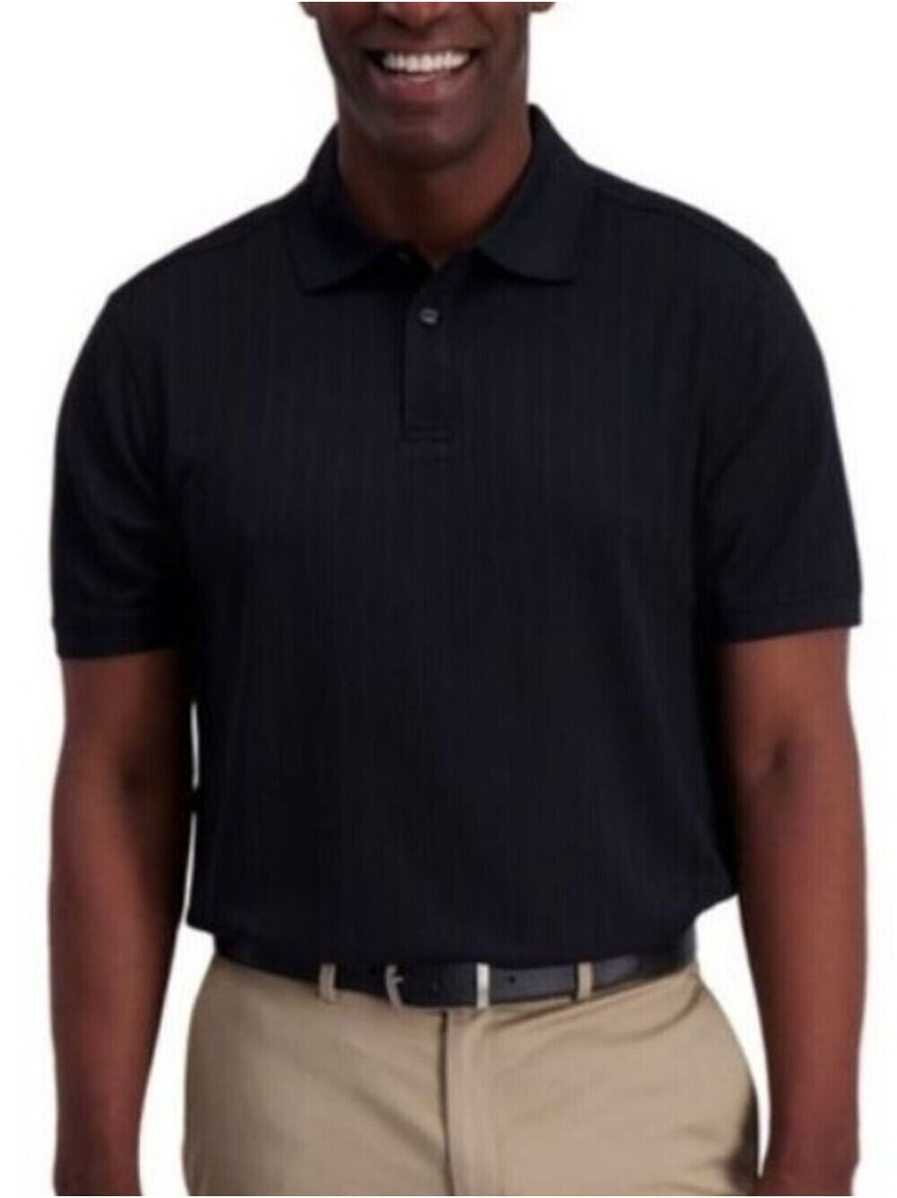 Haggar Black Waffle Mesh Knit Short Sleeve Performance Polo Shirt Size Large